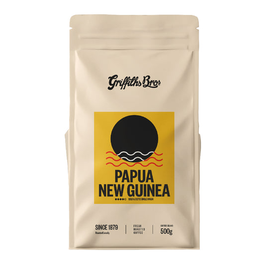 Griffiths Bros Coffee Roasters Papua New Guinea Single Origin. Medium Dark Roasted PNG Coffee. Bold and Exotic Coffee