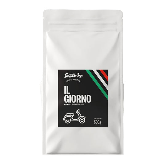 Griffiths Bros Coffee Roasters Il Giorno Coffee Blend. Rich and Strong. Rome style coffee. European style coffee. Italian Style Roast. Rich and Strong