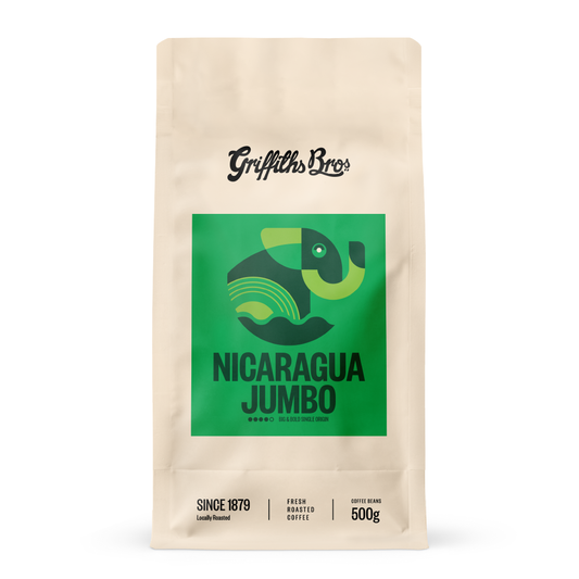 Griffiths Bros Nicaragua Jumbo coffee package on a white background