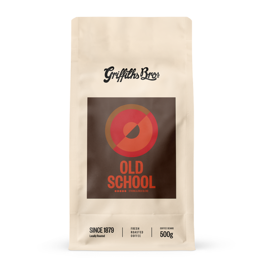 Griffiths Bros coffee package with 'Old School' branding on a white background