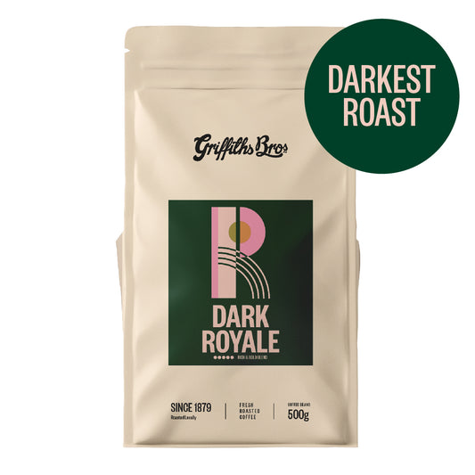 Griffiths Bros Coffee Roaster Dark Royale Blend. Best Dark Roasted Coffee. Darkest Coffee.
