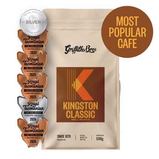 Multi-Award Winning Coffee. Griffiths Bros Kingston Classic. Cafe Coffee Blend. Best Melbourne Coffee. Most awarded coffee. Wholesale coffee. Foodservice coffee.